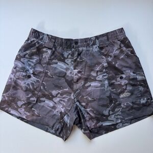 AFTCO 6" Camo Unlined Fishing Shorts Mens‎ 40 Gray Black Swim Water Trunks